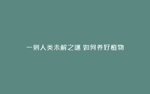 一则人类未解之谜:如何养好植物