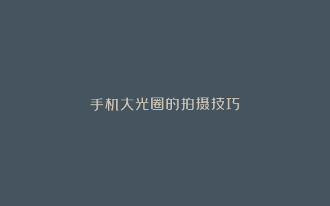 手机大光圈的拍摄技巧