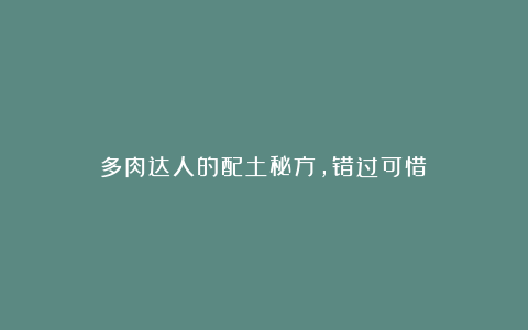 多肉达人的配土秘方,错过可惜!
